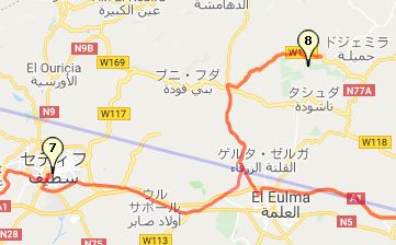 ジェミラ遺跡付近のマップ（Googleマップのスクリーンショット）