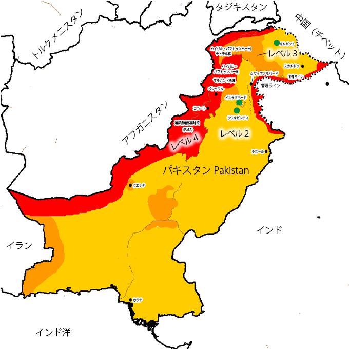 外務省のパキスタン危険情報／Map of Mustang