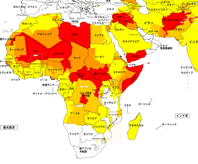 外務省のアフリカ（北部（危険情報／Map of Africa