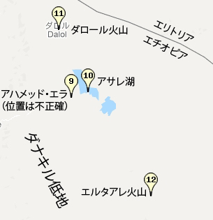 エルタアレ火山付近のマップ（Googleマップのスクリーンショット）