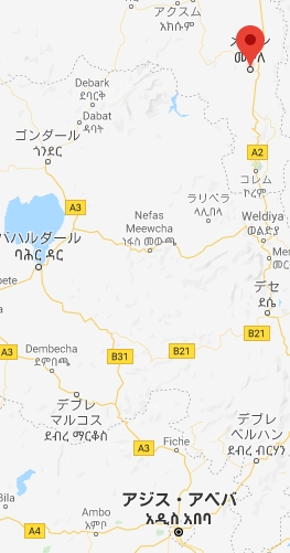 メケレ付近のマップ（Googleマップのスクリーンショット）