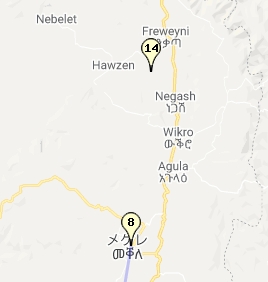 テグレの岩窟教会付近のマップ（Googleマップのスクリーンショット）