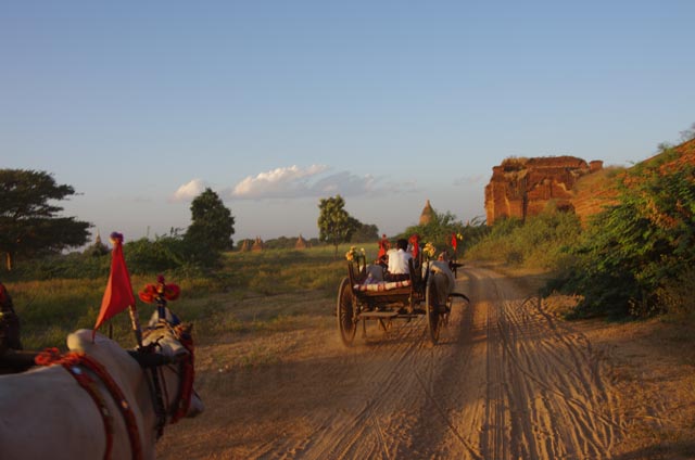 バガンの観光馬車（horse carriages at Bagan, Myanmar）