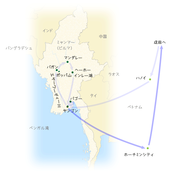 ヤンゴンからの航路略図