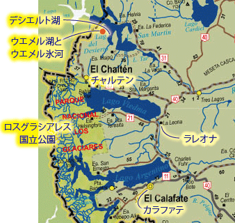 デシエルト湖ハイクへの行程マップ