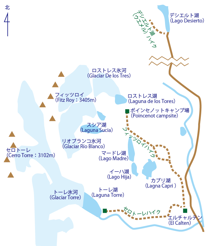 ロスグラシアレスのハイキングマップ／Map of Los Glaciares