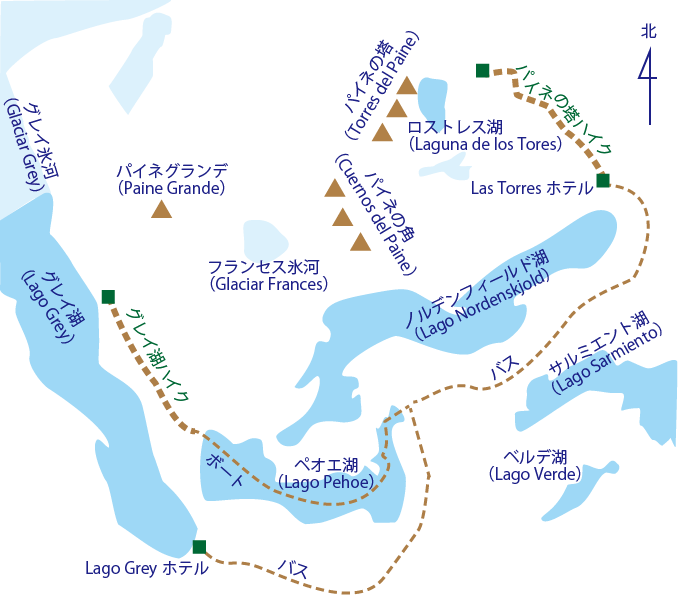 パイネのハイキングマップ／Map of Paine