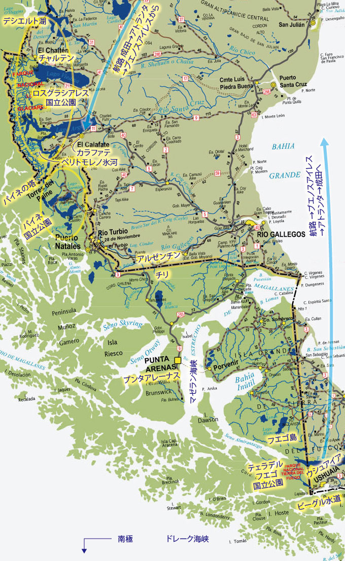 パタゴニアの拡大マップ／Map of Patagonia