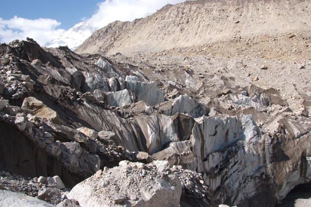 ガンゴトリ氷河を渡るときの写真