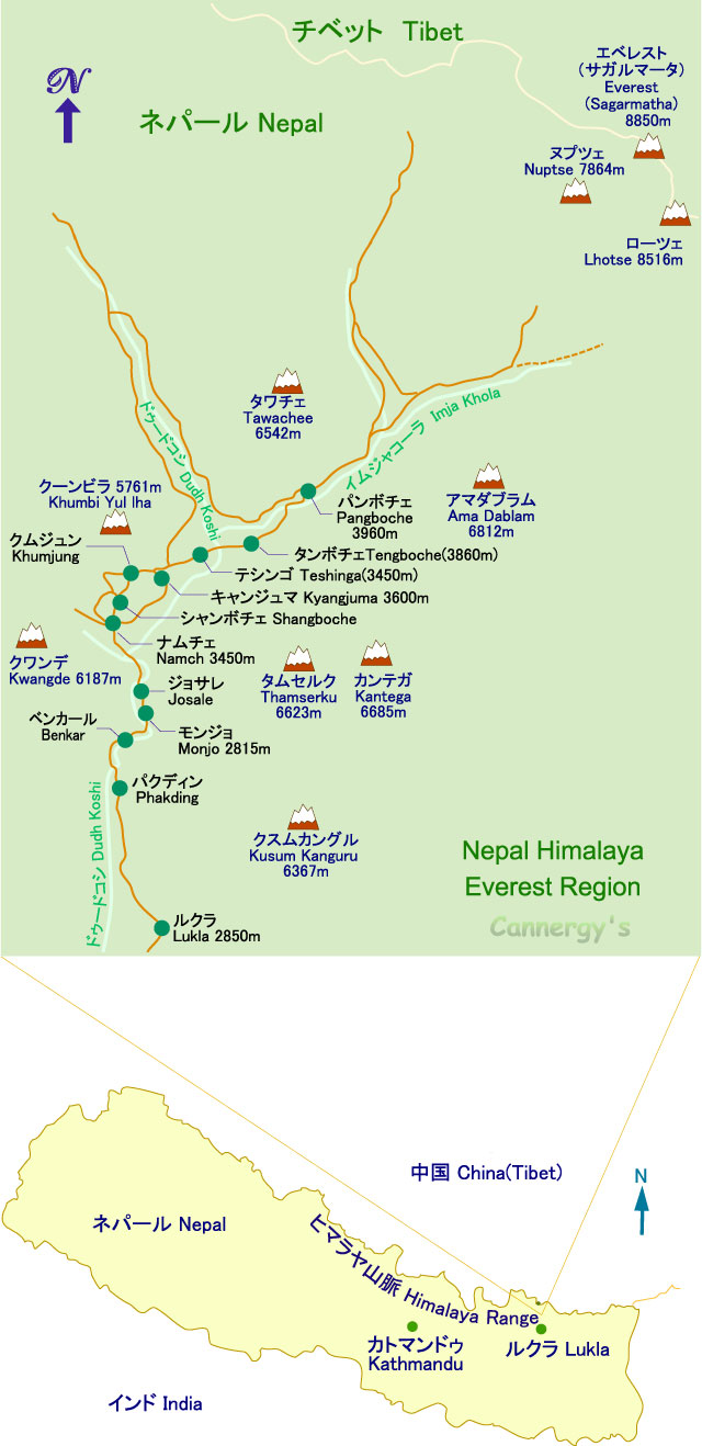 エベレスト街道マップ／Map of Everest region