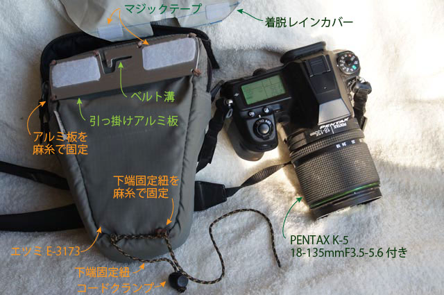 PENTAX K-5／18-135mmF3.5-5.6用『ベルト溝』付きアルミ板装着カメラケース